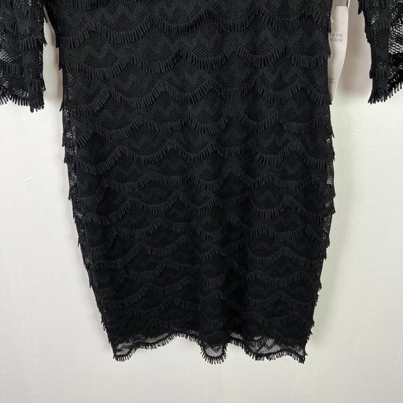 NWT Guess Black Kira Scalloped Eyelash Fringe Lace Dress LBD Size 10 NEW I991 - Picture 4 of 11